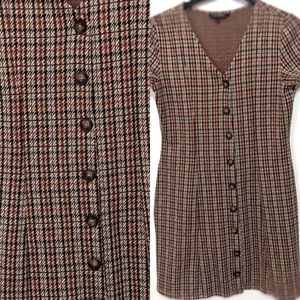 Brown/Beige Plaid "Clueless"-Style Dress Size Small